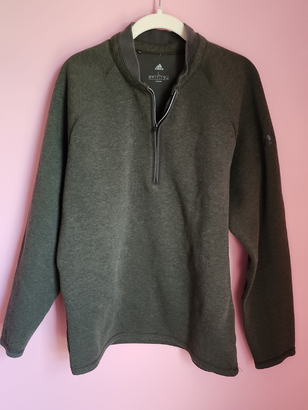 adidas Men's Olive Green Half-Zip Sweater